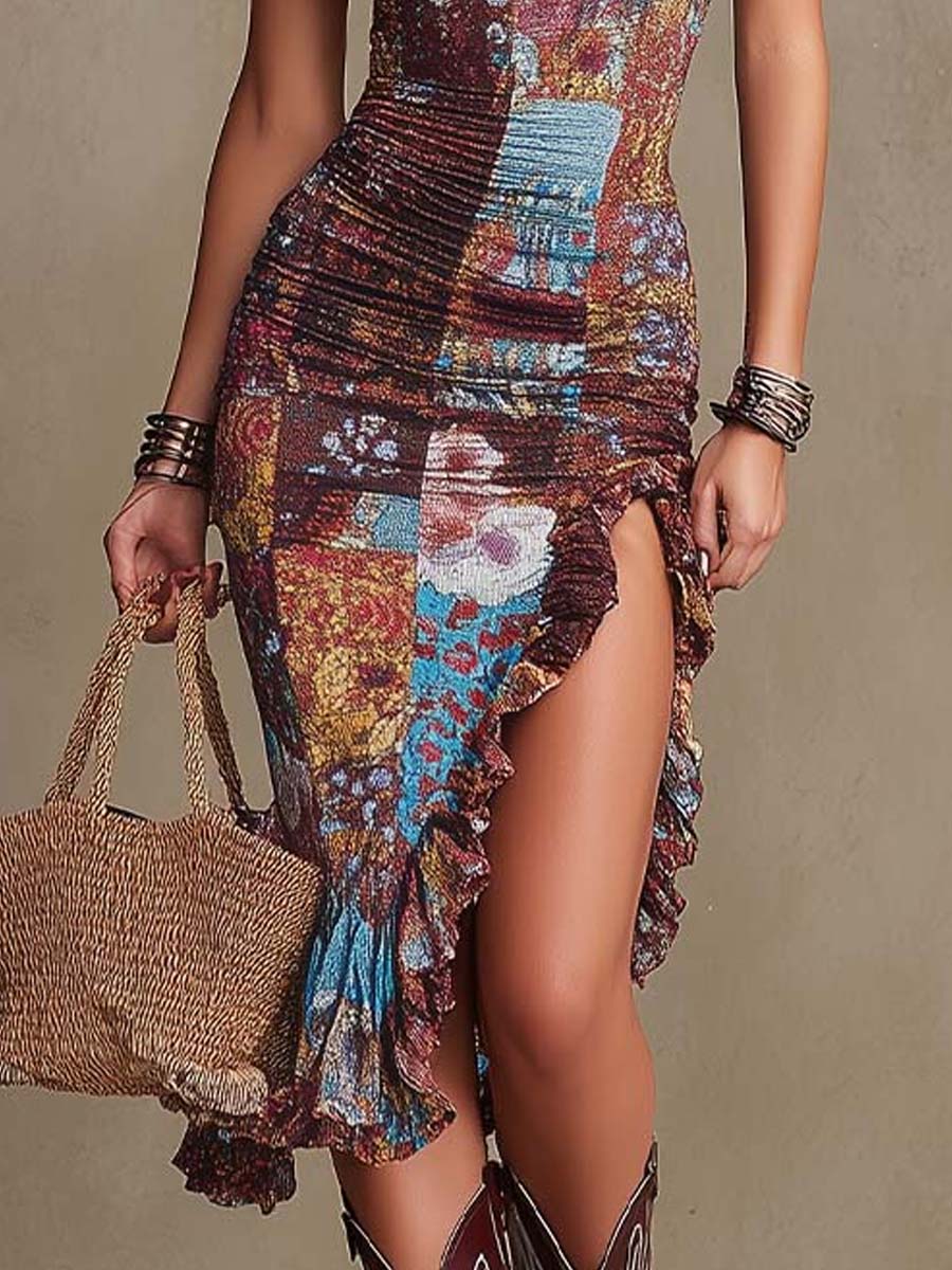 Vestido Midi con Volantes Floral Boho-Chic