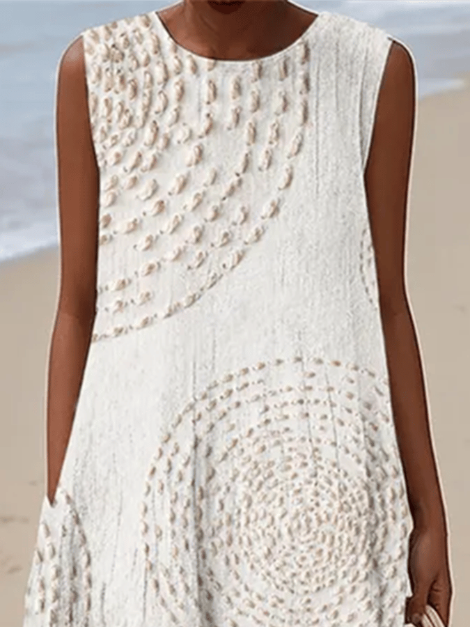 Vestido sin mangas de cuello redondo impreso para damas
