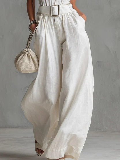 Jumpsuit Elegante de Ciudad – Con Cinturón, Sin Mangas, Corte de Pierna Ancha • S1