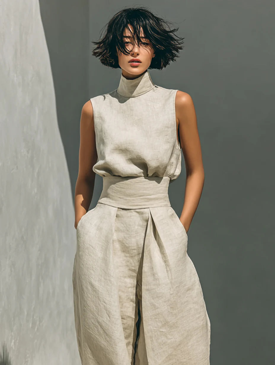 Maria – Conjunto minimalista de lino sin mangas