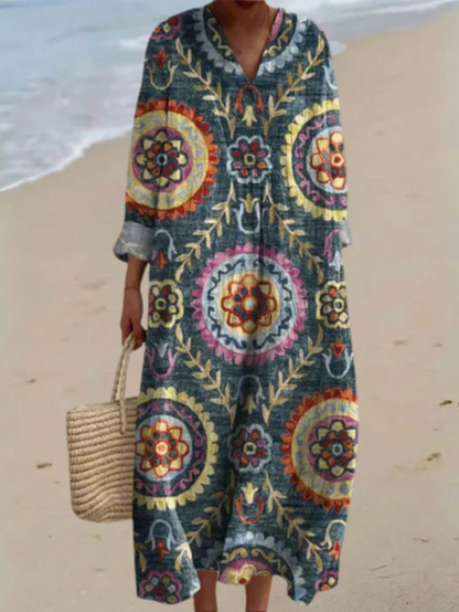 Ashley | Vestido Maxi Vintage Geométrico de Verano