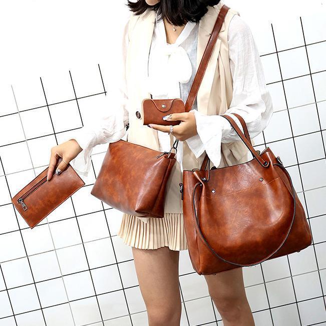 Riley - Conjunto de 4 bolsos vintage de cuero suave