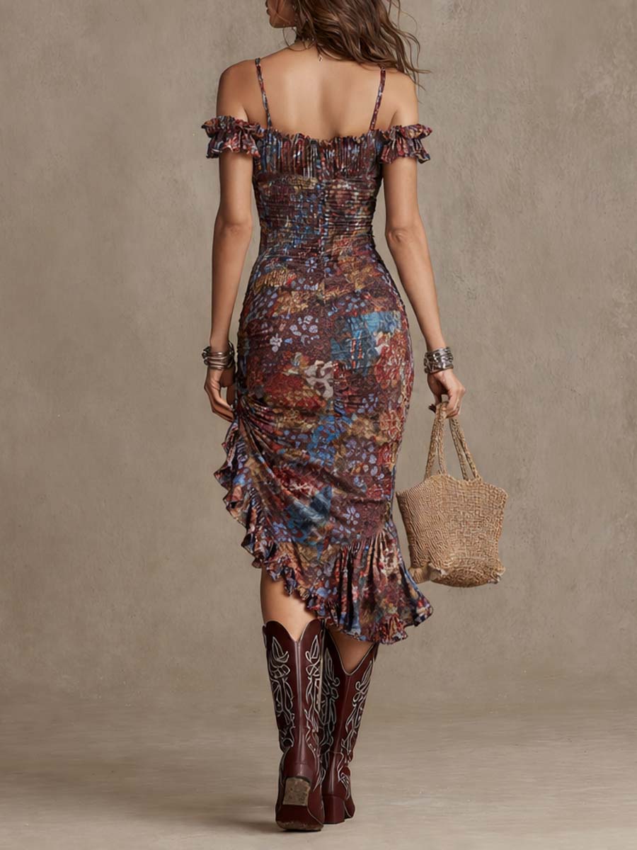 Vestido Midi con Volantes Floral Boho-Chic