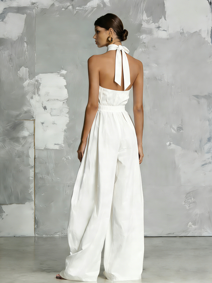 Zoltán | Elegante mono blanco tejido sin mangas con cuello halter • S1