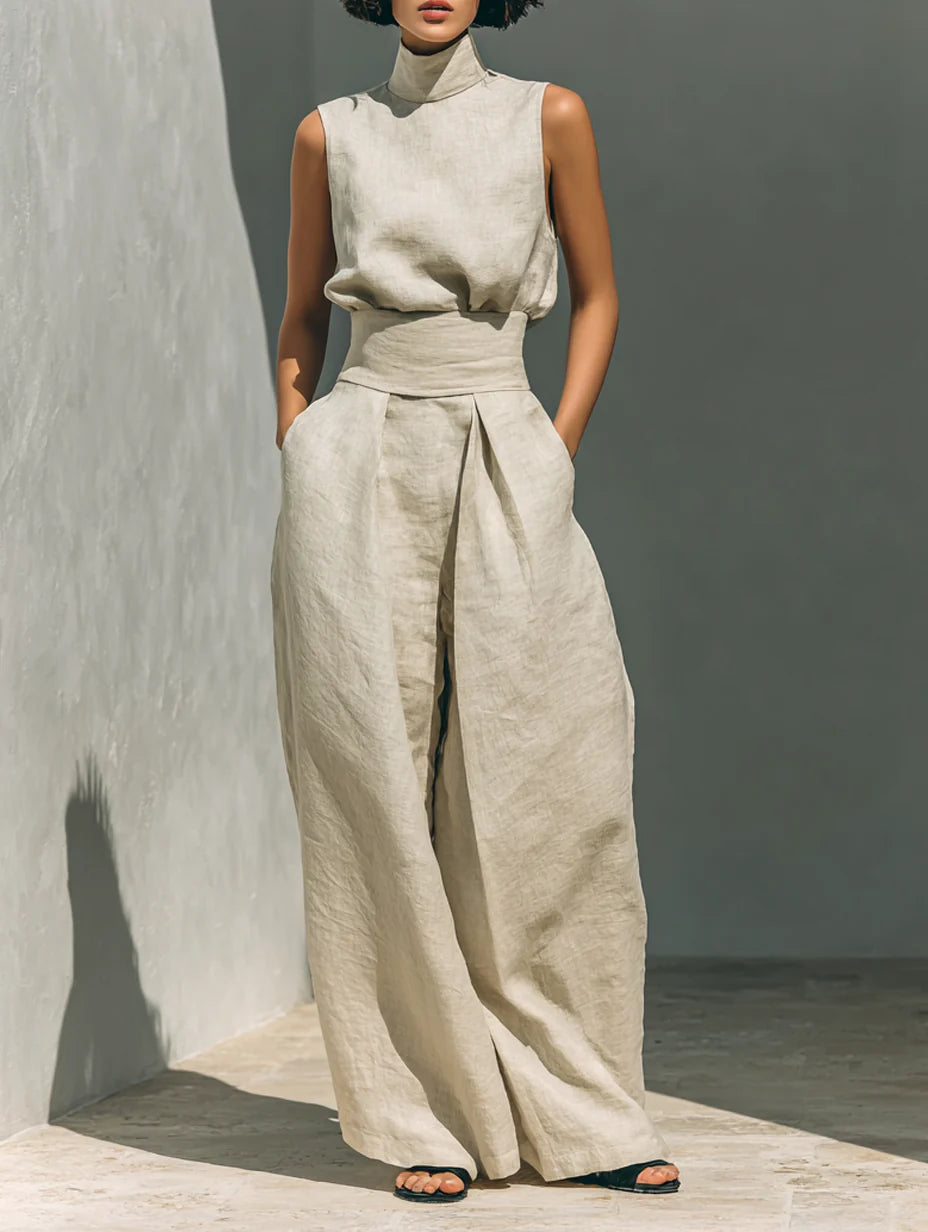 Maria – Conjunto minimalista de lino sin mangas