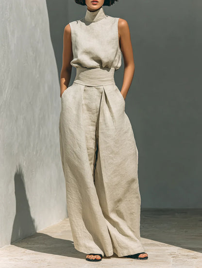 Maria – Conjunto minimalista de lino sin mangas