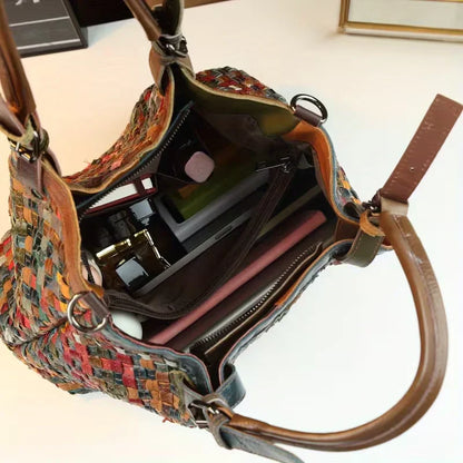 El encanto ecléctico de Marina | Bolso tote de piel con patchwork