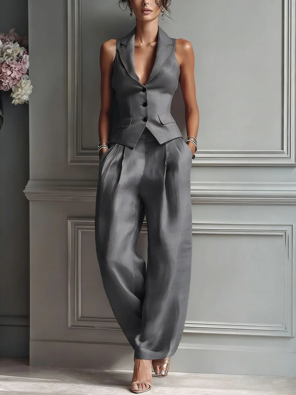 Lorena| Traje de dos piezas con cuello en V para mujer