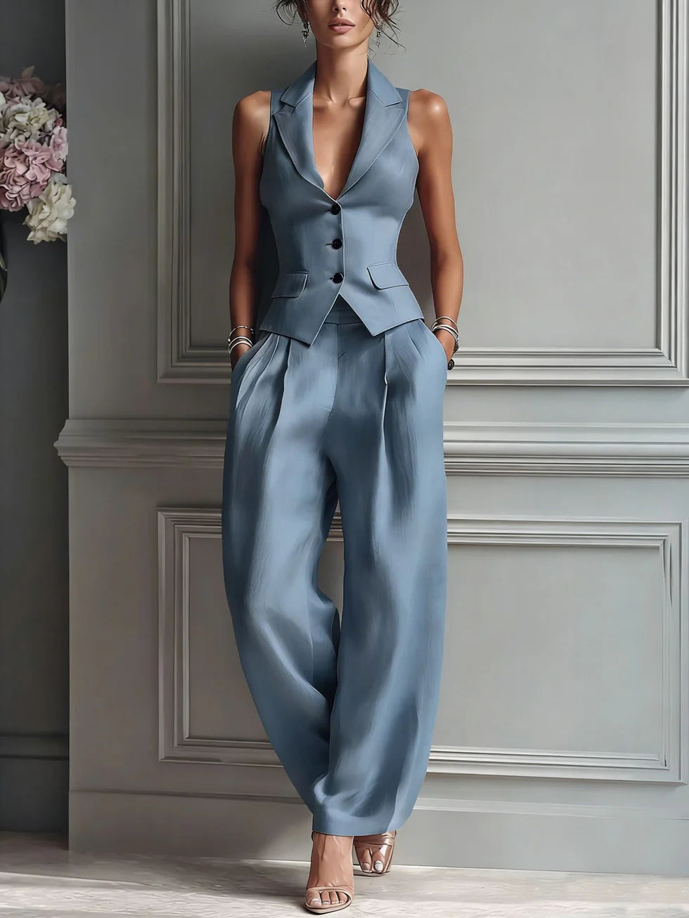 Lorena| Traje de dos piezas con cuello en V para mujer