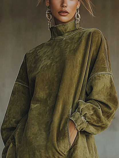 Gabriela - Vestido de ante con cuello alto y flecos