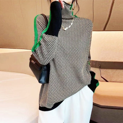 Beatriz | Suéter de cuello alto con rayas contrastantes llamativas