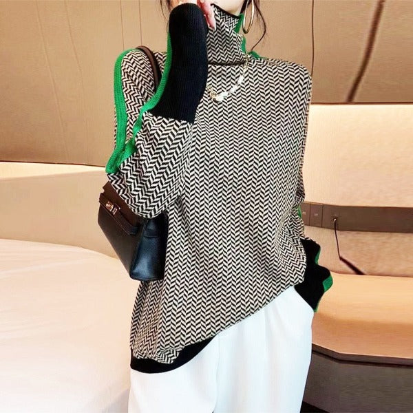 Eleanor | Suéter de Cuello Alto de Pata de Gallo Luxe