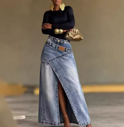 Falda Denim Larga Cruzada
