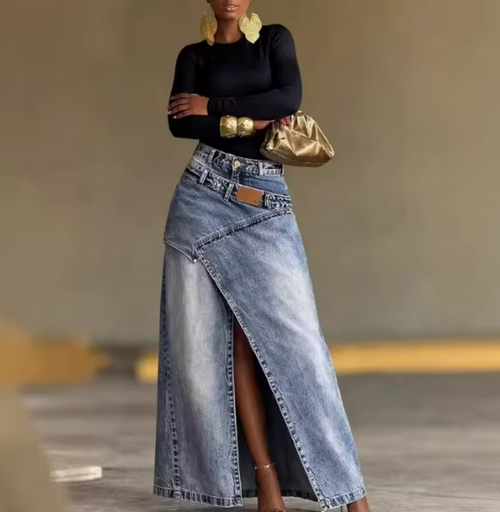 Falda Denim Larga Cruzada