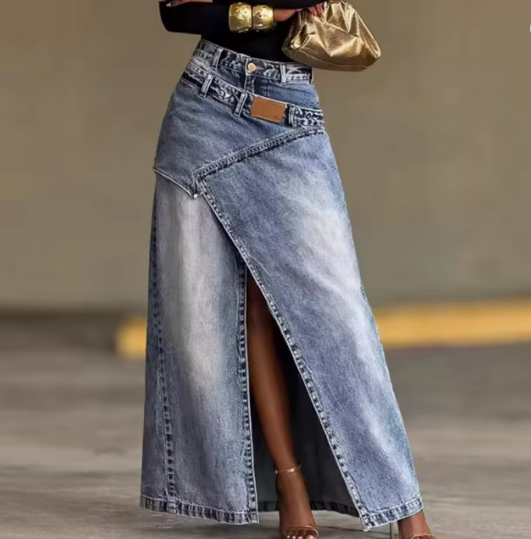 Falda Denim Larga Cruzada
