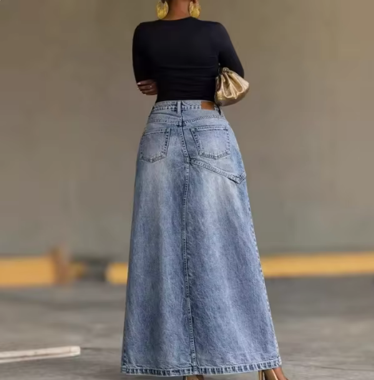 Falda Denim Larga Cruzada