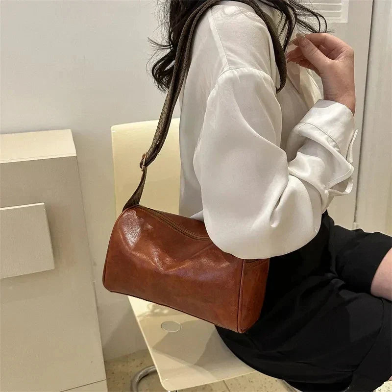 Elegante bolso Boston vintage de piel sintética: bandolera de moda