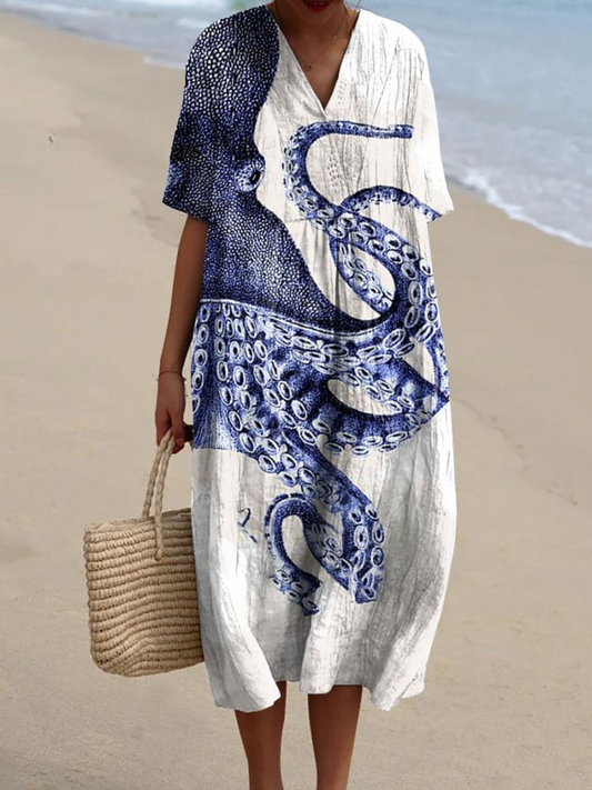 Vestido Casual con Estampado de Pulpo para Mujeres