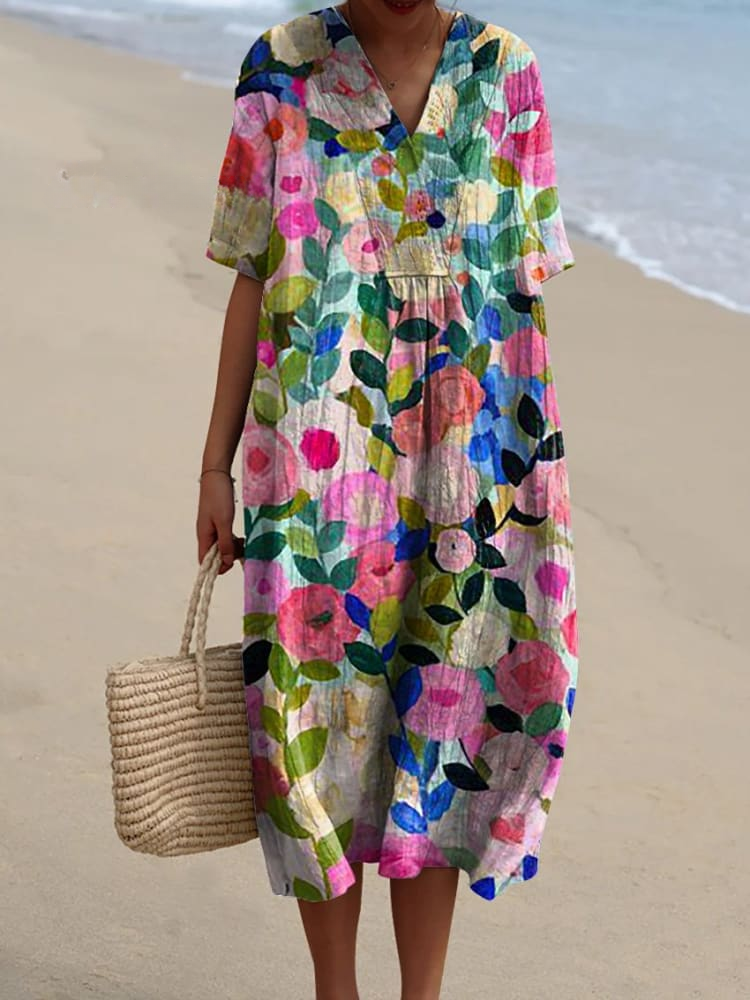 Margaret - Vestido de Verano Fluido con Estampado Floral Vibrante