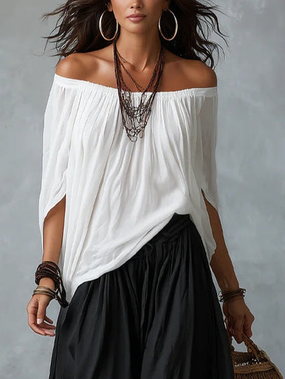 Top Blanco Off-the-shoulder Y Conjunto De Pantalones Lantern Holgados
