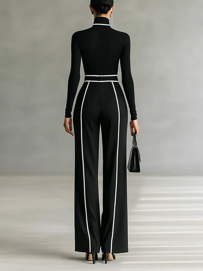 Emma - Conjunto elegante de dos piezas con cuello alto y pantalón ancho