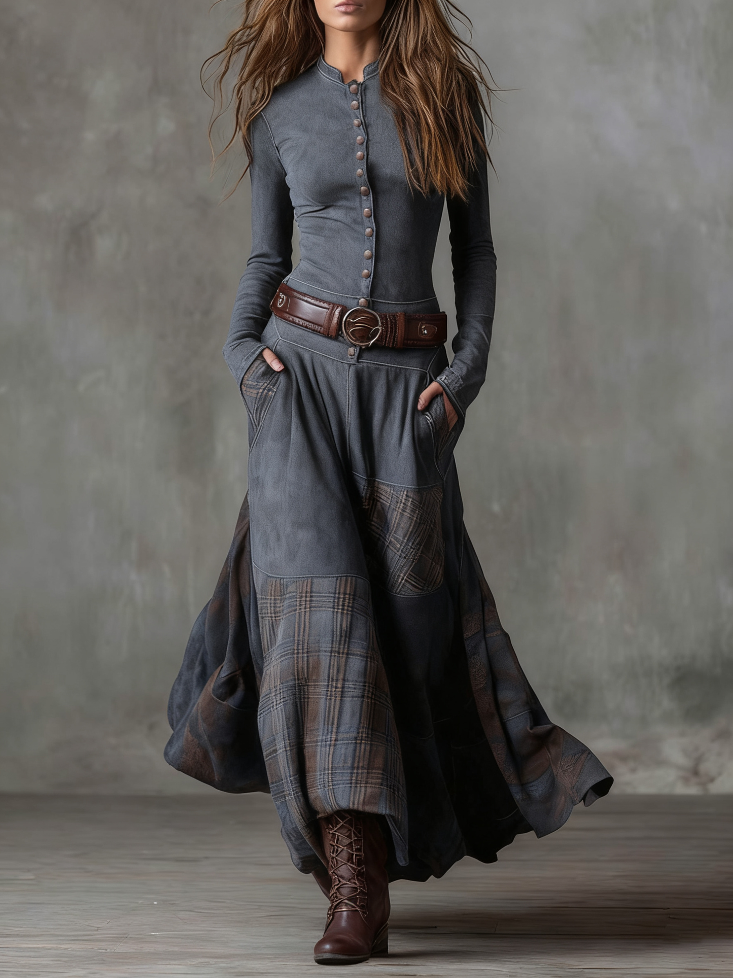 Elisa - Vestido maxi de ante con cinturón