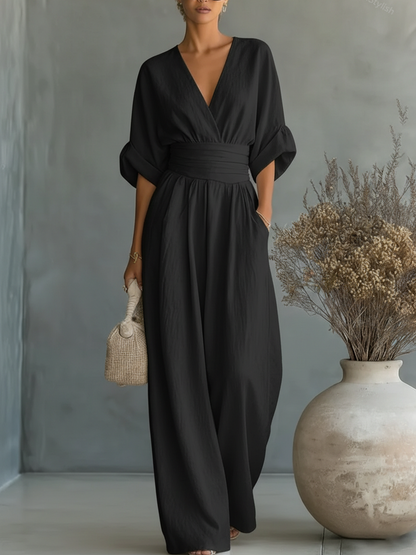 Alessia | Elegante Mono con Escote en V y Cintura Alta