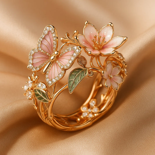 Anillo con circonitas y diseño de mariposa