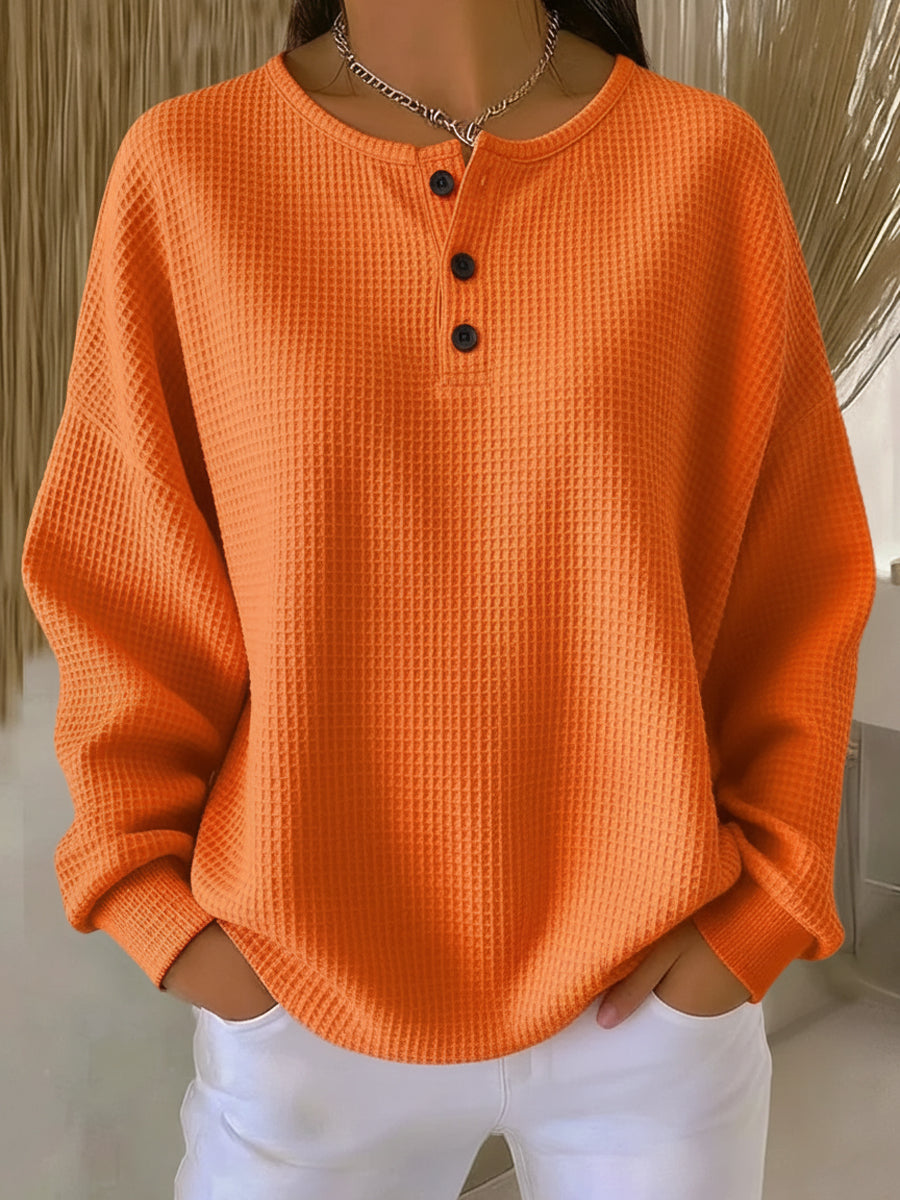 Nuria | Suéter Henley de Punto Waffle Acogedor