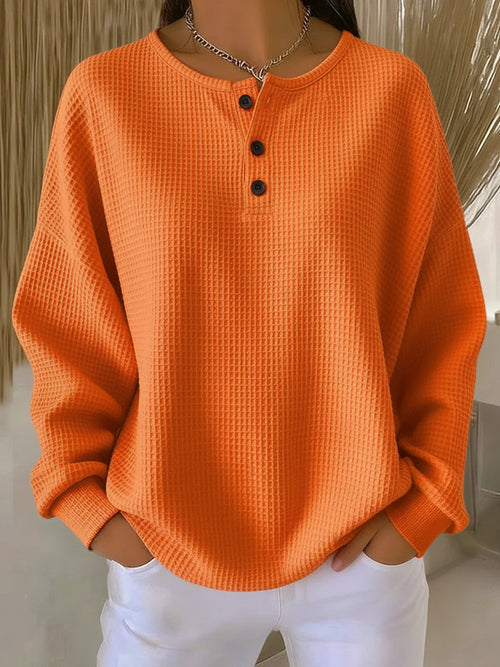 Nuria | Suéter Henley de Punto Waffle Acogedor