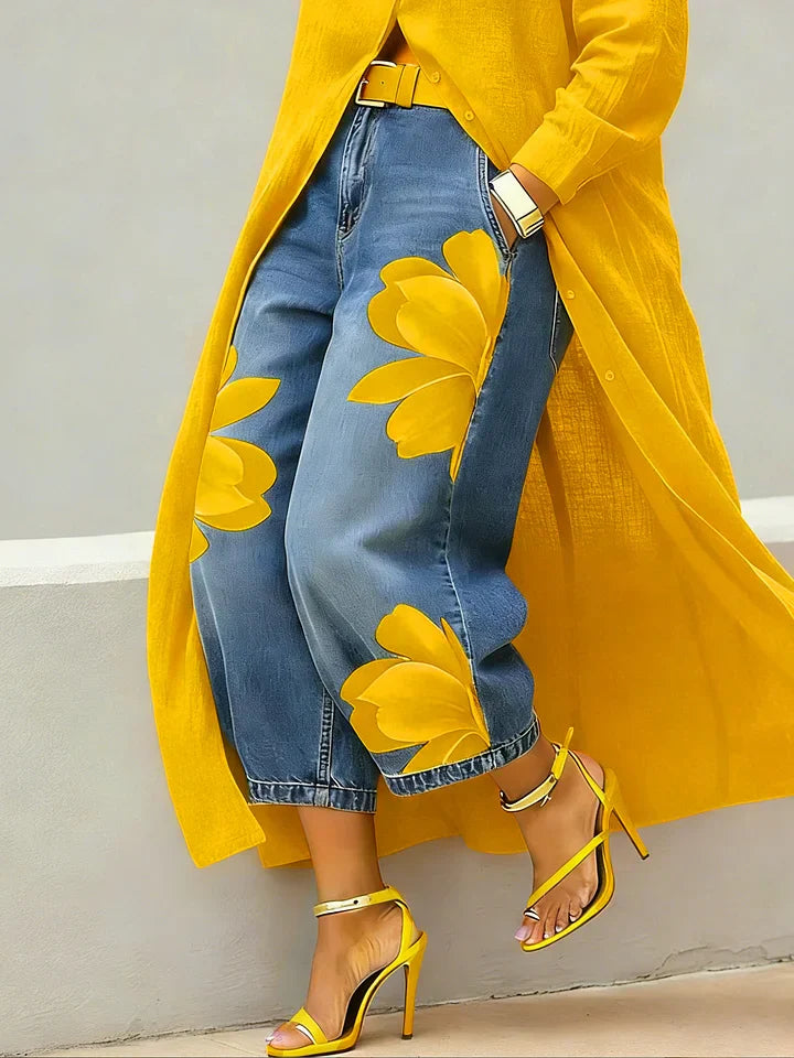 Anabel| Conjunto de camisa larga y vaqueros estampados