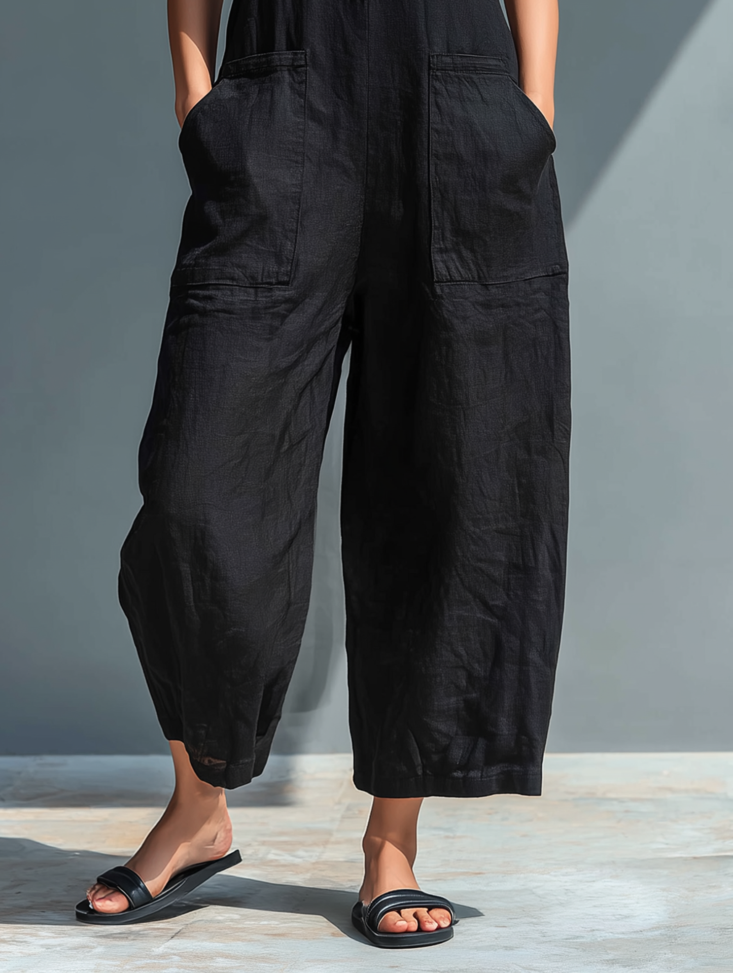 Claudia - Mono minimalista de lino para mujer, sin mangas, cuello alto y botones