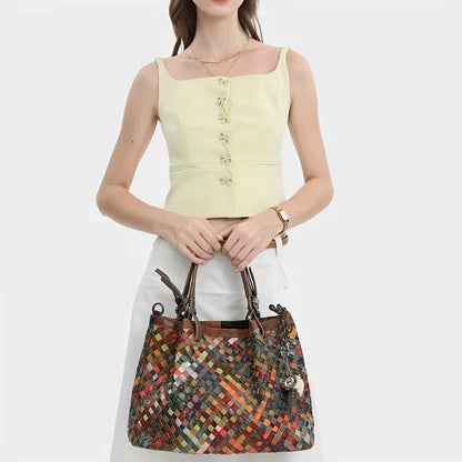 El encanto ecléctico de Marina | Bolso tote de piel con patchwork
