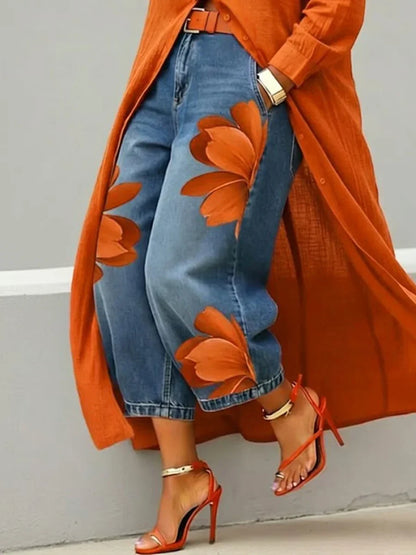 Analie - Vestido Camisero de Lino y Jeans Florales