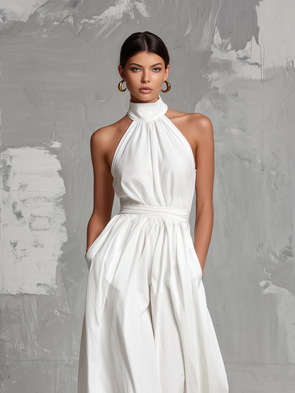Zoltán | Elegante mono blanco tejido sin mangas con cuello halter • S1