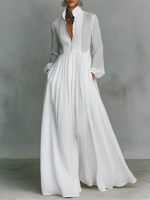 Carla | Vestido maxi minimalista de algodón y lino