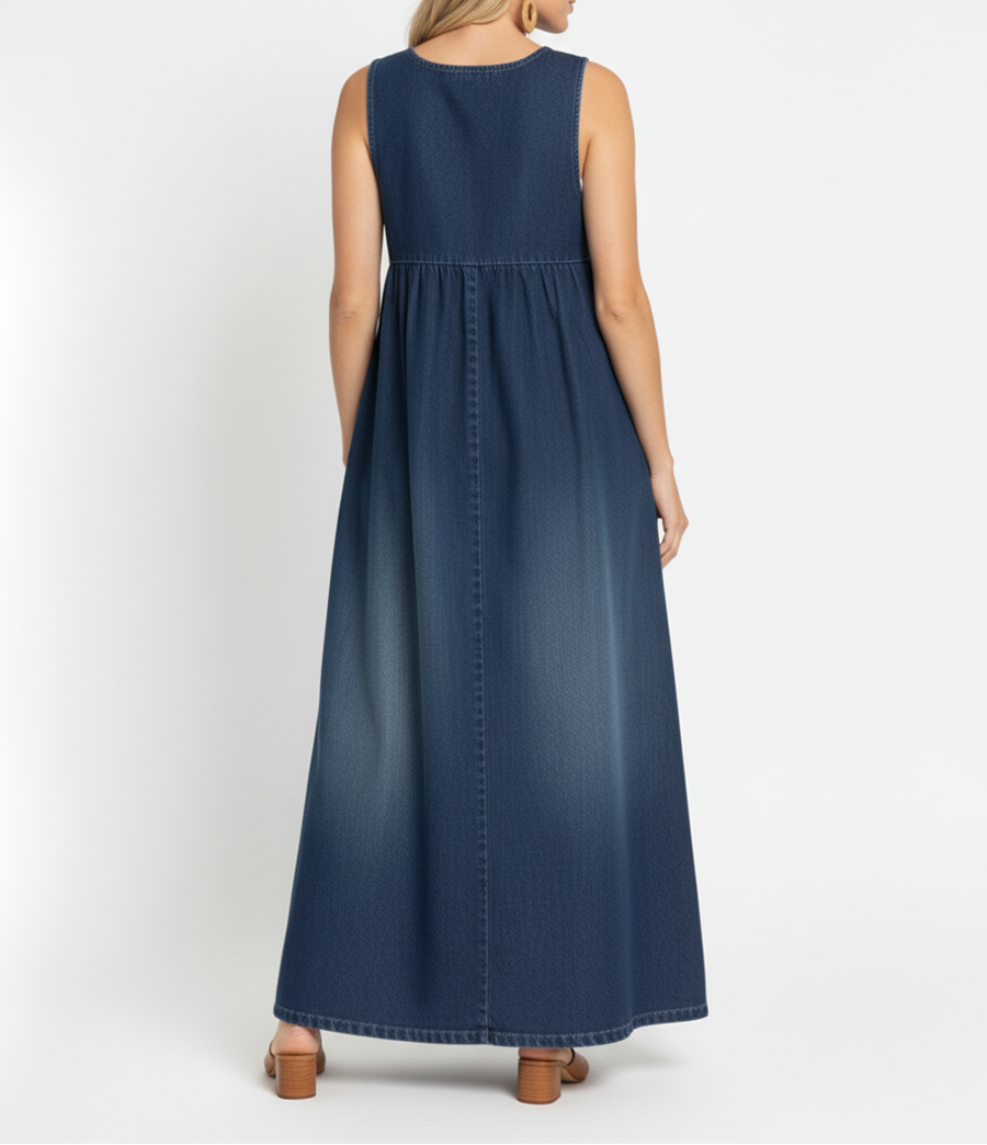 Miranda - Vestido Maxi de Denim Lavado Vintage con Sensación de Algodón Suave