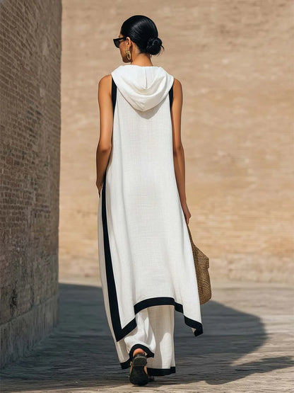 Elegante conjunto de dos piezas de algodón y lino con corte artístico.