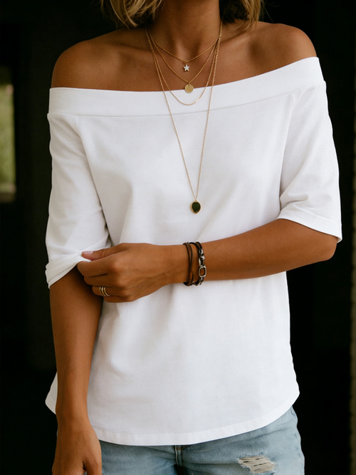 Camiseta de algodón 100% cómoda y elegante, de hombros descubiertos