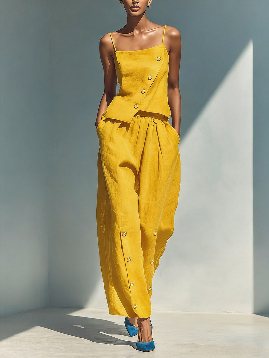 Lorena | Conjunto de lino y algodón con top de tirantes y pantalón amplio