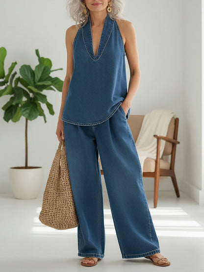 Saylor - Conjunto de Dos Piezas de Denims Suaves con Acabado Vintage