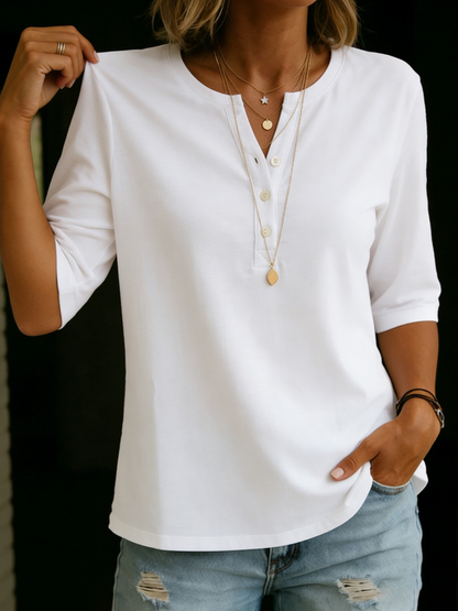 Camiseta clásica de cuello Henley 100% algodón