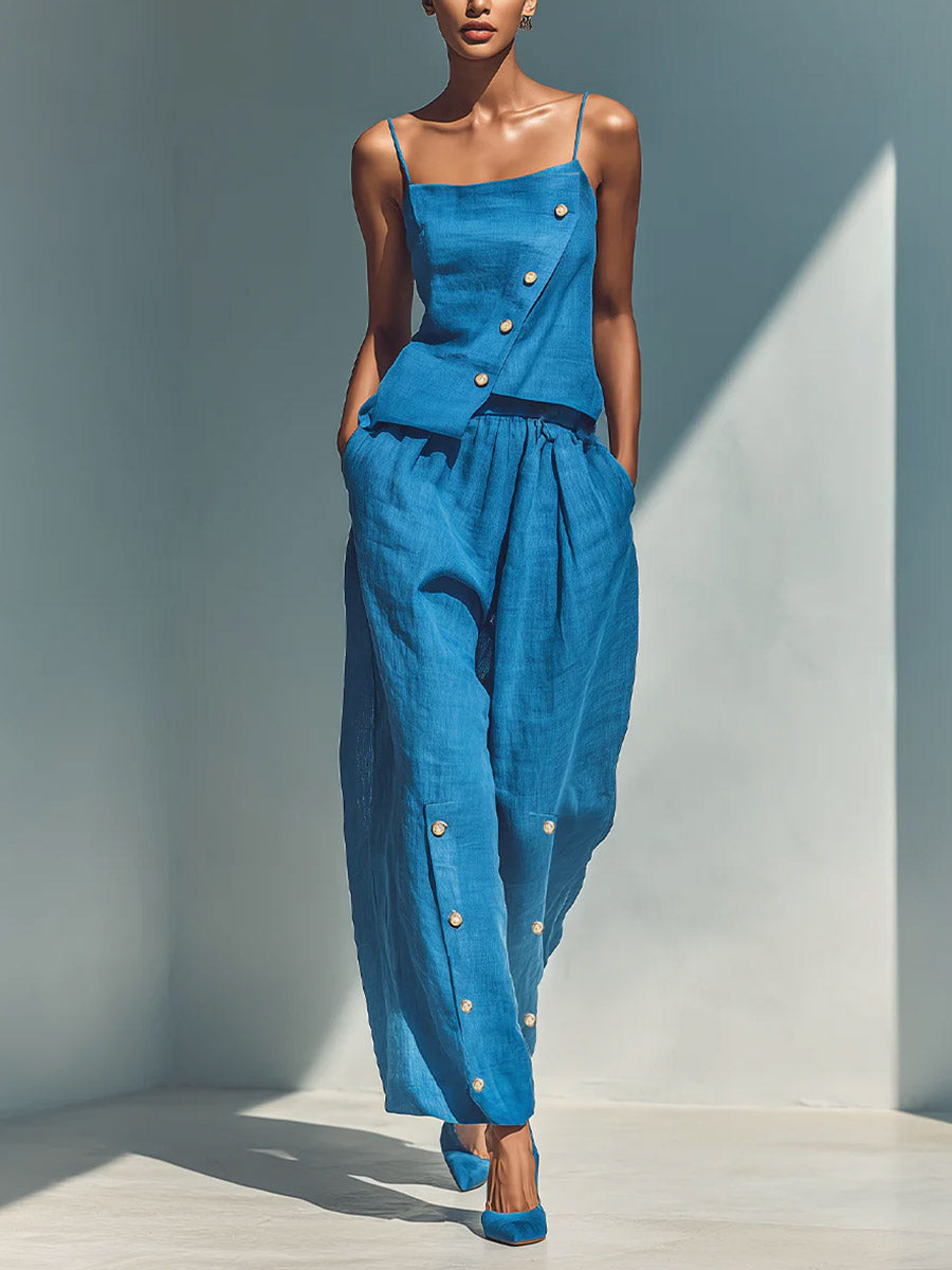 Lorena | Conjunto de lino y algodón con top de tirantes y pantalón amplio
