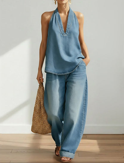 Saylor - Conjunto de Dos Piezas de Denims Suaves con Acabado Vintage