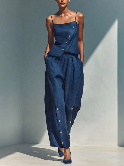 Lorena | Conjunto de lino y algodón con top de tirantes y pantalón amplio