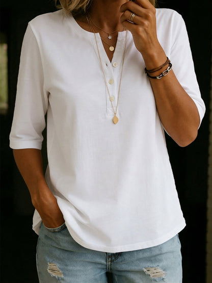 Camiseta clásica de cuello Henley 100% algodón
