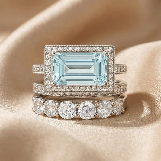 Conjunto de Anillos Vintage de Plata con Vidrio Turquesa