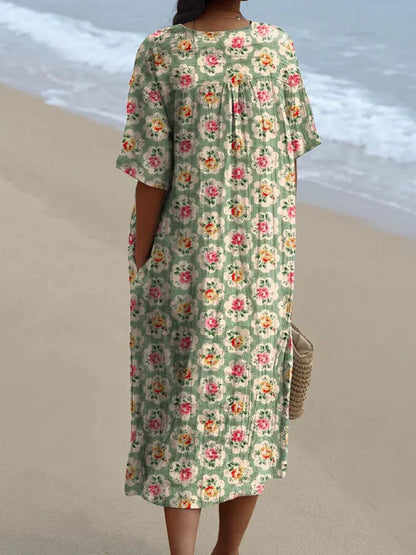 Vestido Casual Flowy con Estampado Floral Vintage para Mujeres