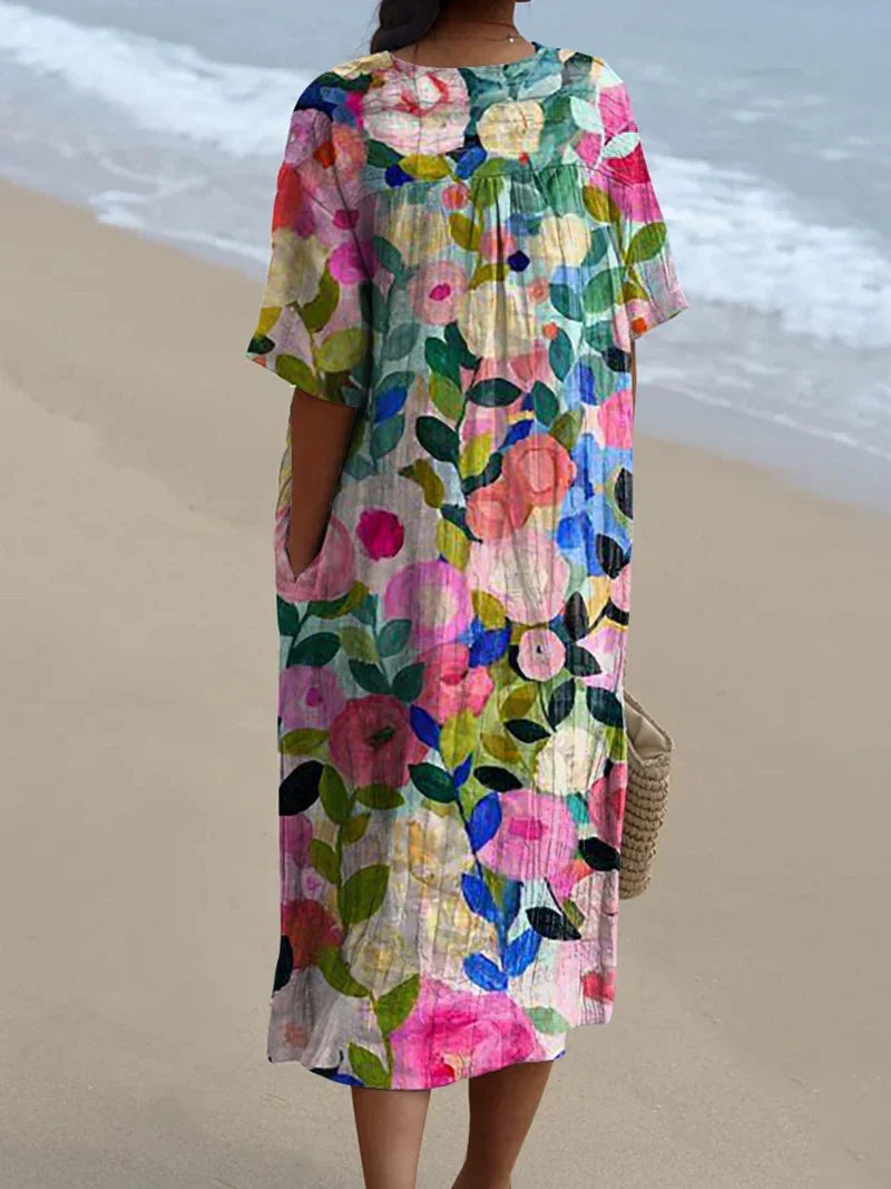Margaret - Vestido de Verano Fluido con Estampado Floral Vibrante